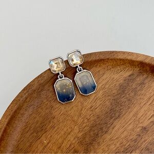 4/$15 Grey Blue Acrylic Glass Gold Foil Scrap Dangle Drop Earrings